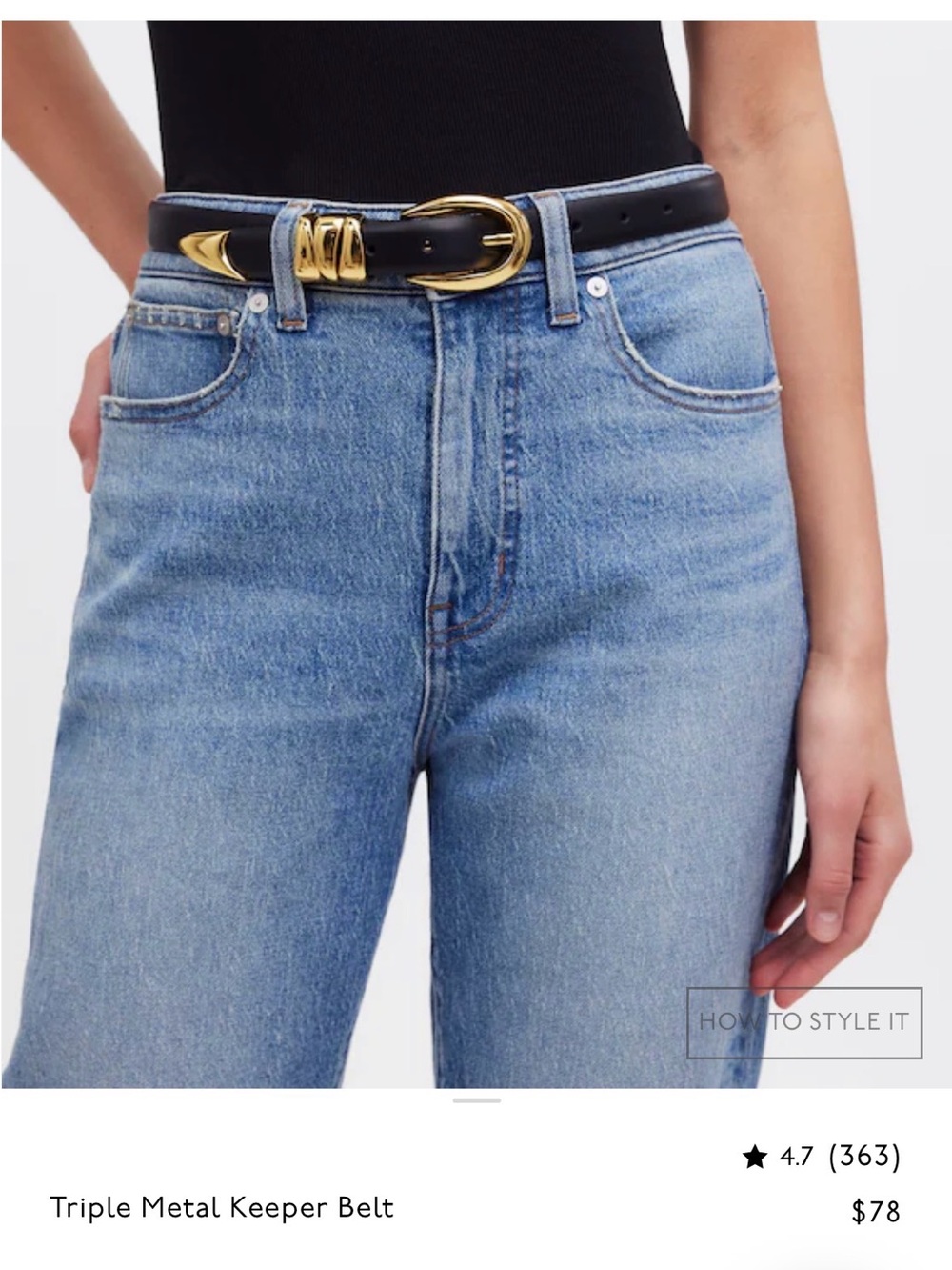 Madewell Metal Keeper Belt in Black/Gold - Picture 4 of 4